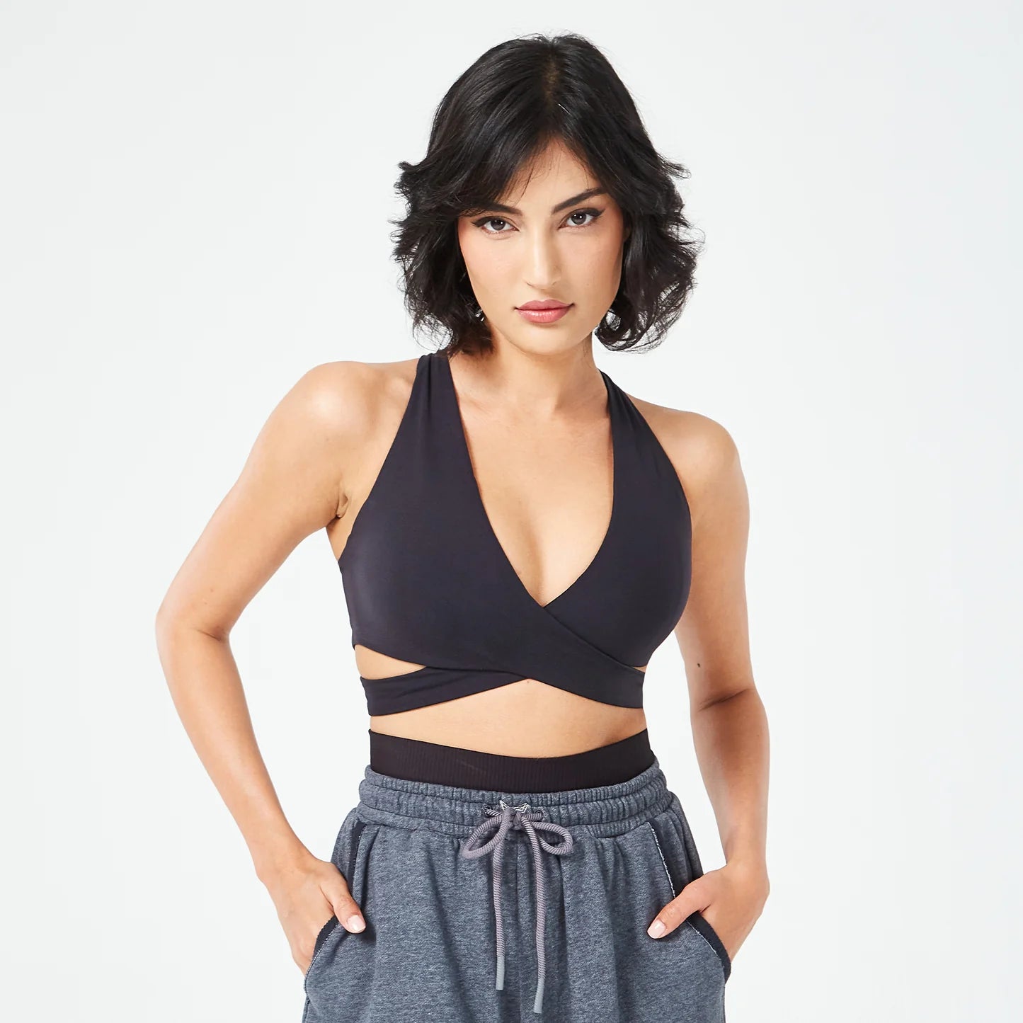 RETROGRADE CRISS CROSS BRA TOP BLACK
