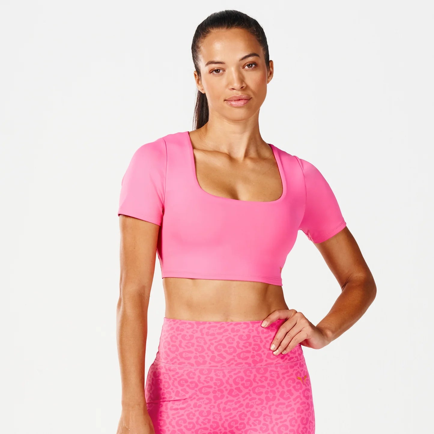 HIGH IMPACT BUILT IN BRA TOP HOT PINK