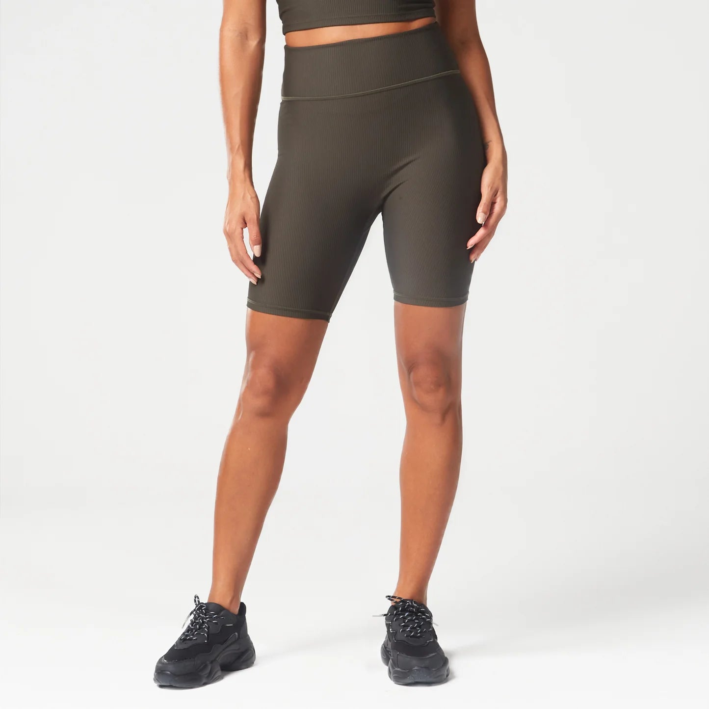 CODE RIBBED BIKER SHORTS KHAKI