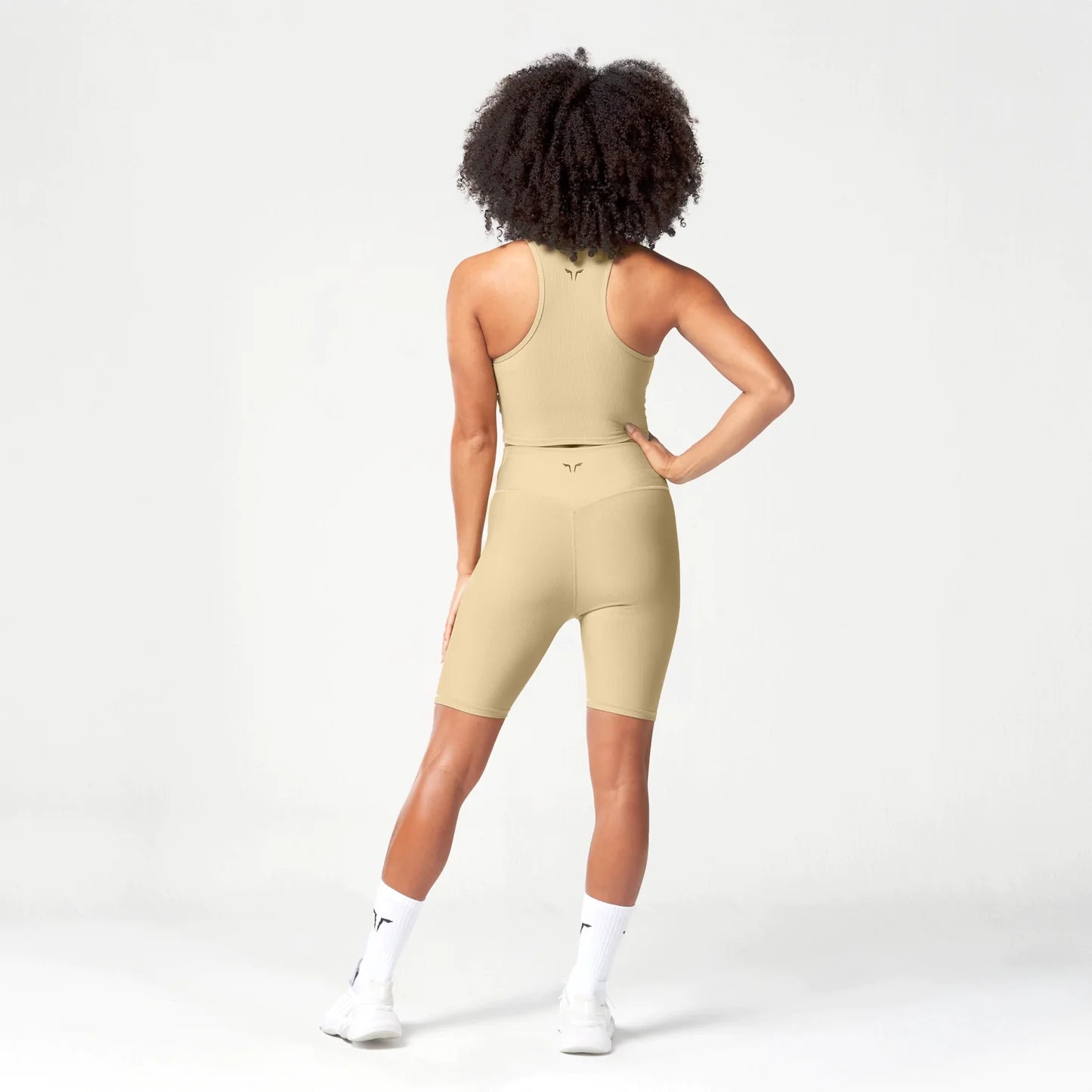 CODE RIBBED BIKER SHORTS SAND