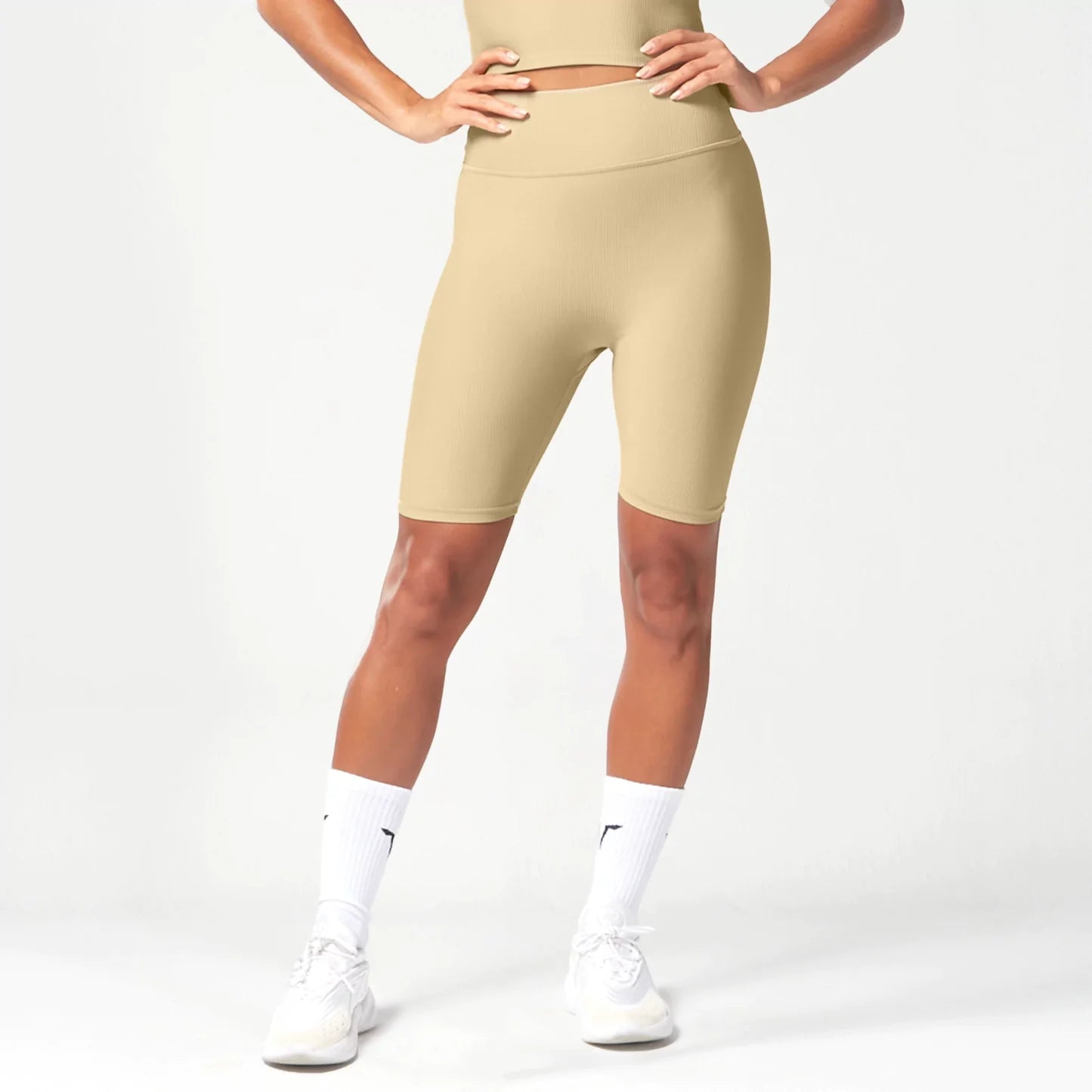 CODE RIBBED BIKER SHORTS SAND